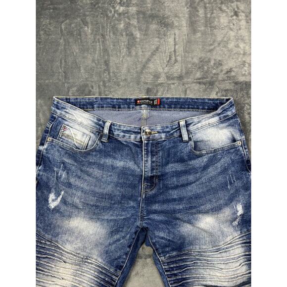 Southpole Men's Skinny Fit Moto Jeans 36x29 Blue Acid Wash‎ Distressed Biker Y2K - Picture 8 of 16